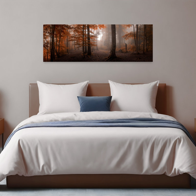 Misty Autumn Forest Path Peaceful Rustic Serene Autumn Forest Art mural, H 48 po x l 16 po