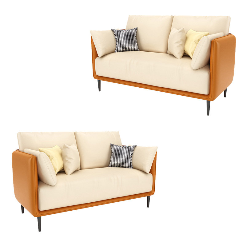 Banc rembourré en similicuir, Orange / blanc cassé