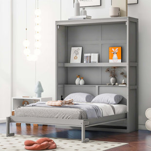 Space-Saving Murphy Wall Bed With Shelves, Ideal For Multi-Use Rooms And Small Apartments, Flexible Slats For Comfort