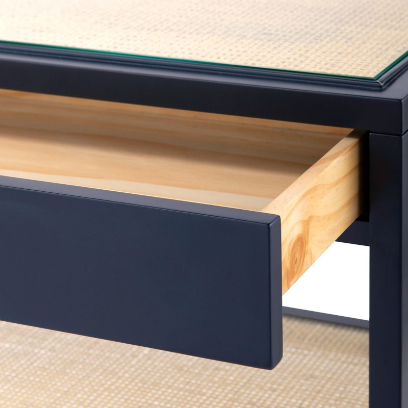 Caanan 48'' W Glass Console Table, Midnight Blue