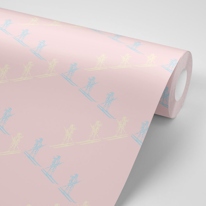 Ski Slope Baby 10' L x 25" W Peel and Stick Wallpaper Panel, Pink/Blue/Yellow