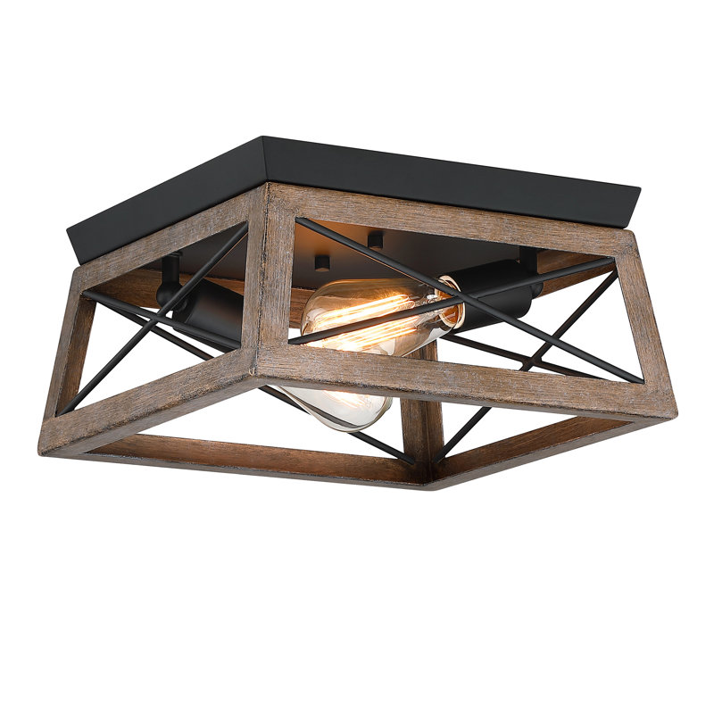 2-Light Finished Cage Classic Modern Dimmable Flush Mount Light, Brown