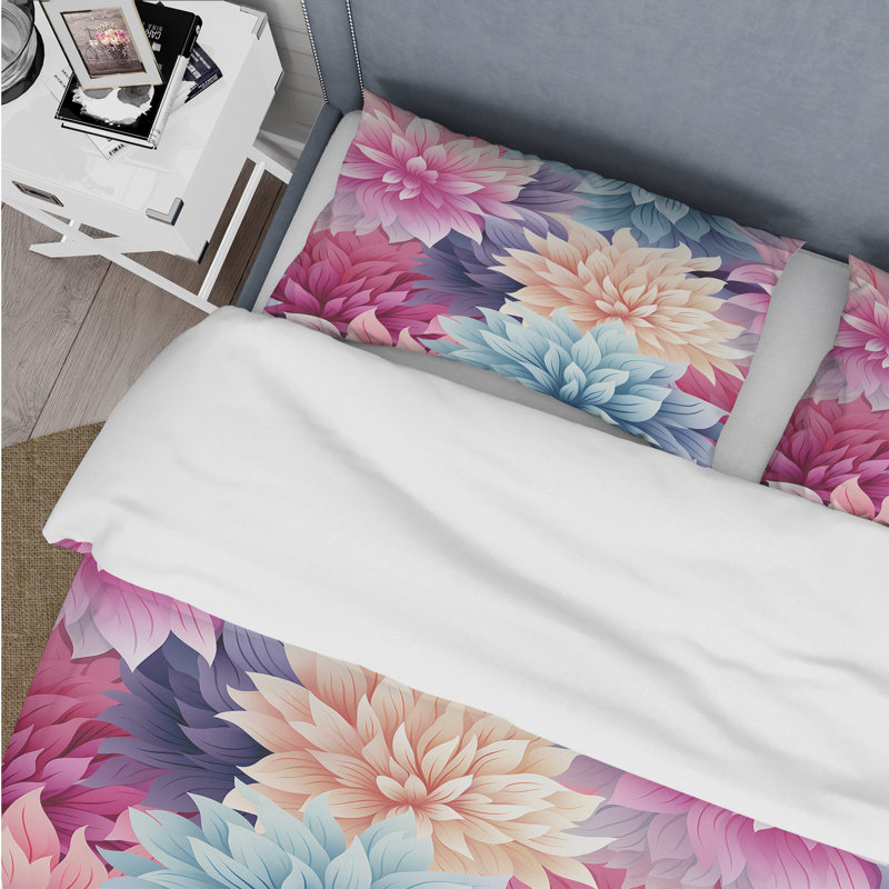 Ensemble de housse de couette damassé rose et mauve à motif géométrique damassé I