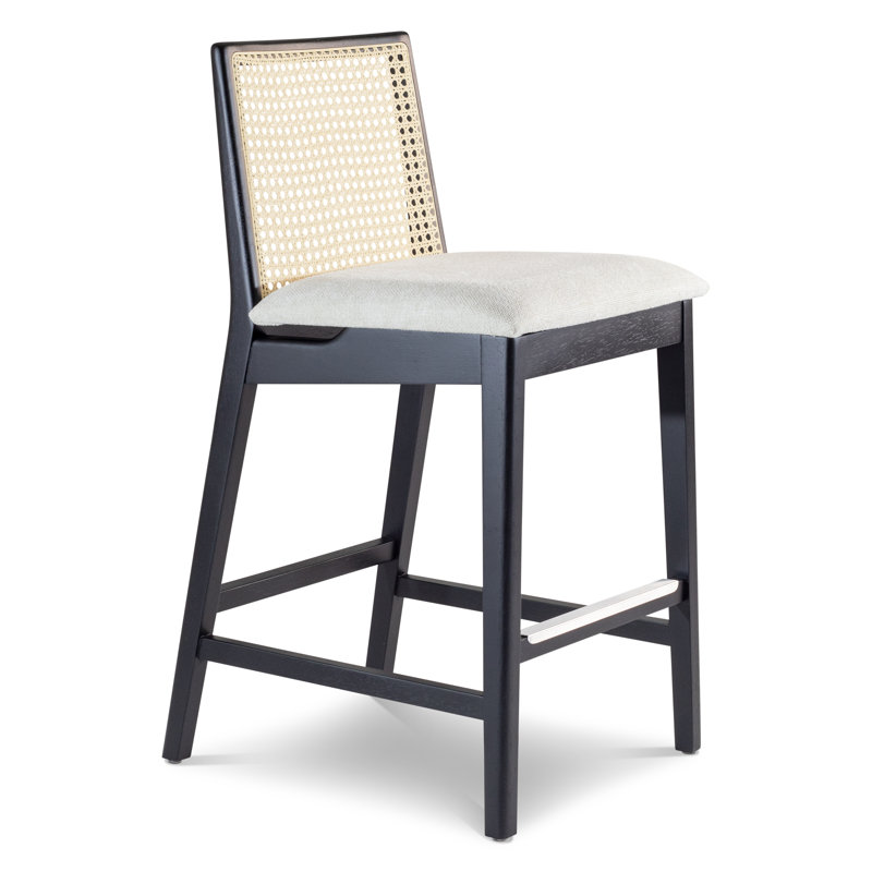 Modern Brazilian Nardia Cane Bar Stool, Light Gray/Ebano/Natural, Counter Stool (25.5" Seat Height)
