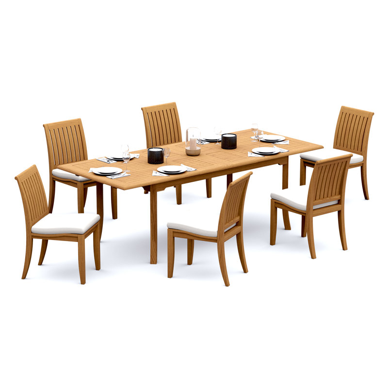 Ensemble de salle à manger 5 pièces en bois de teck de qualité A: table rectangulaire à double extension 94 po et 4 chaises sans accoudoirs Lagos # 11LG2000