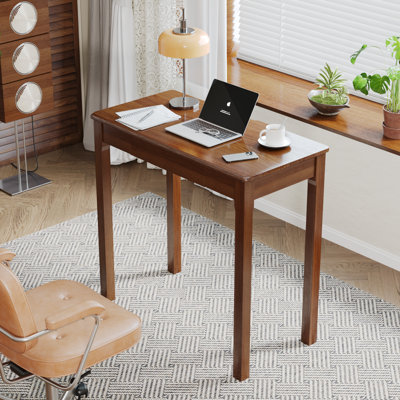 Solid Wood Desk With Drawers - 16 Inch Vintage Narrow Desks, Mid Century Modern Desks, Rubber Wood Study Table, Small Writing Desk For Bedroom|small Spaces