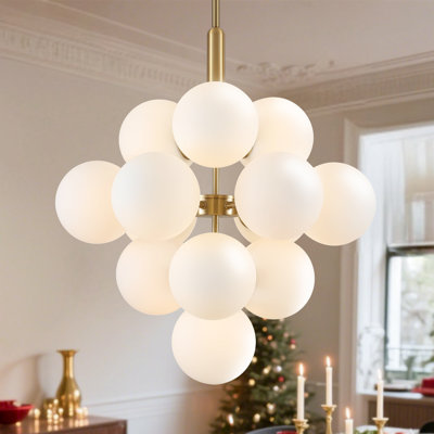 Delacroy 13 - Light  Linear Dimmable Sphere Sputnik Design Tiered Chandelier With Glass Globe Shade
