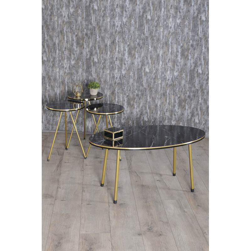 Alaric Living Room Table Set, Black Marble
