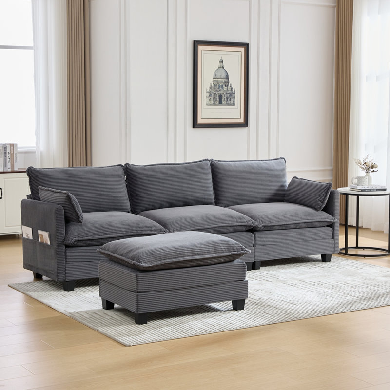 Canapé modulaire surdimensionné avec repose-pieds mobile, Gris
