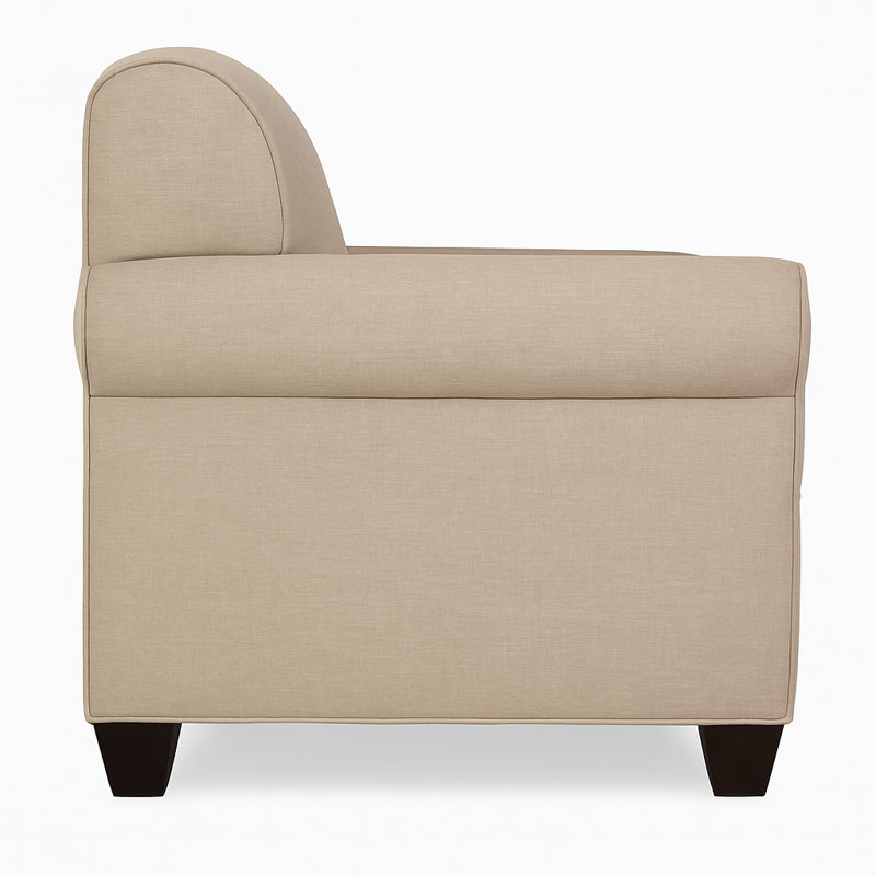 Finn Rolled Arm Sofa with Reversible Cushions, Ridgecrest Putty, Empire Mahogany, 34" H x 75" W x 36" D