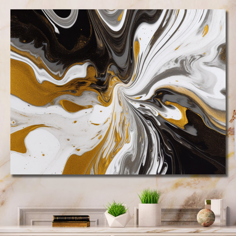 Symphonie or et marbre noir, Toile tendue, H 12 po x l 20 po x P 1 po