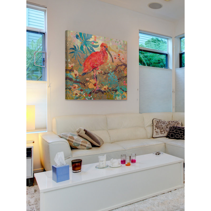 « écarlate ibis » par evelia, reproduction d’art sur toile tendue, H 48 po x l 48 po x P 1,5 po