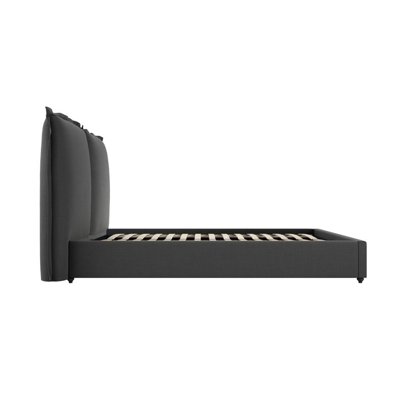 Babak Upholstered Pillowed Bed, Black, Super King (6')