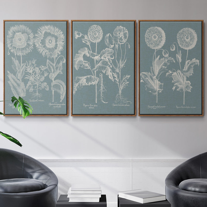 3 pièces Besler Poppies I, H 36 po x l 72 po, Noyer