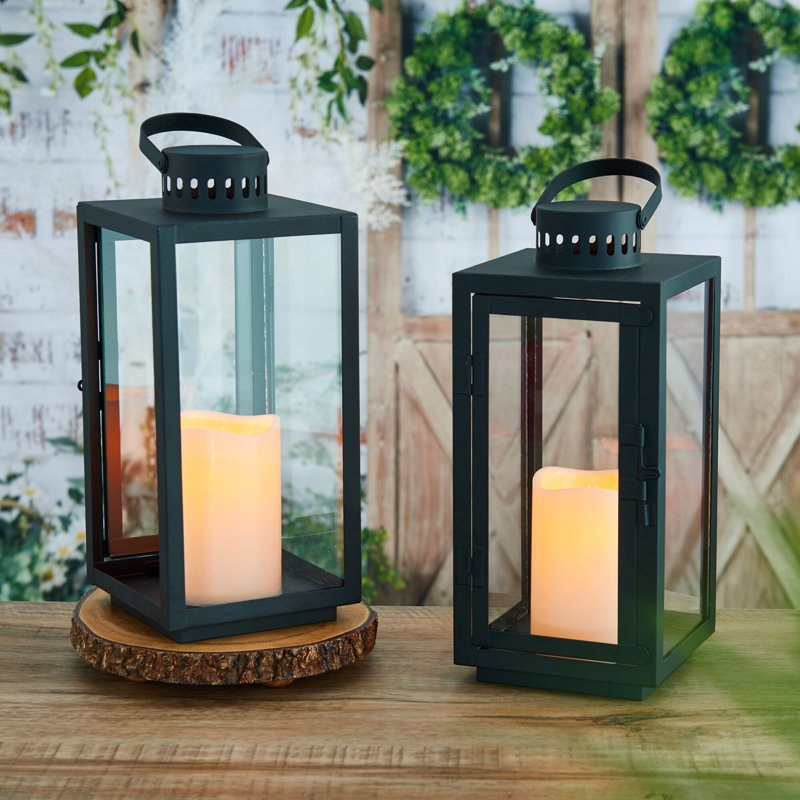 Lanterne moderne Elements avec bougie pilier à DEL, fête de mariage, 12 pouces, noir