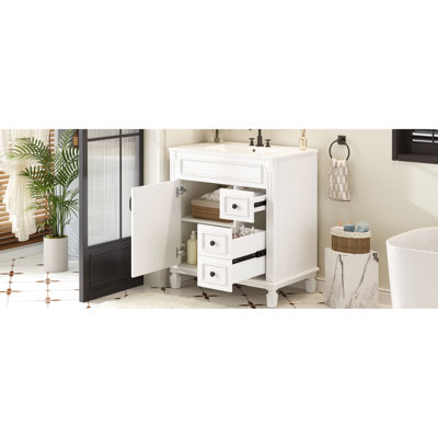 Meuble-lavabo de 30 po avec lavabo en céramique, deux tiroirs et tablette réglable - Rangement pratique pour les petits articles essentiels