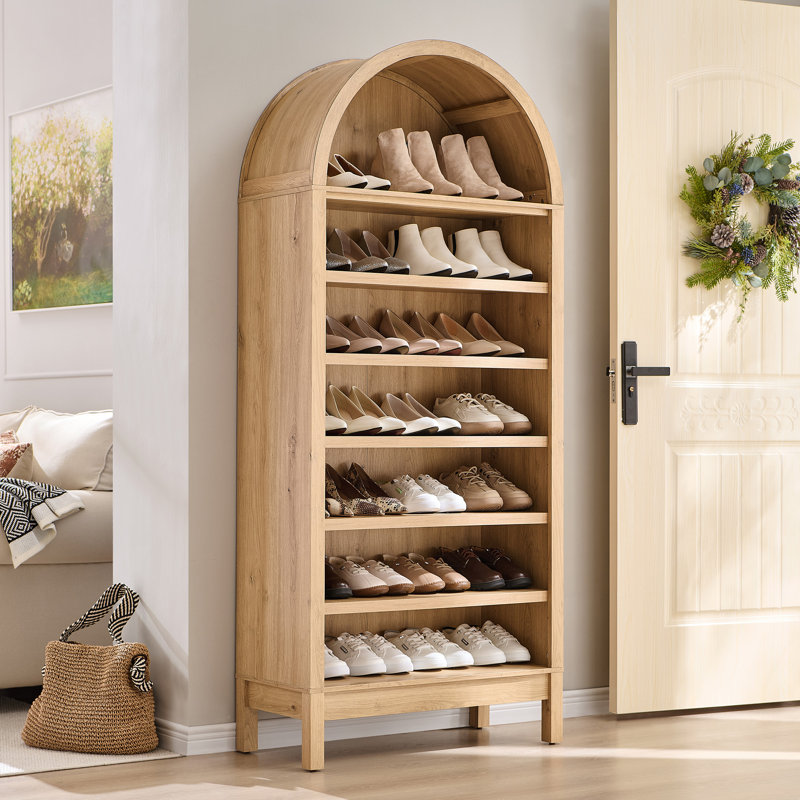 71" Arched Storage Cabinet with 7 Adjustable Shelves – Farmhouse Bookcase, Kitchen Pantry, Entryway or Living Room Organizer