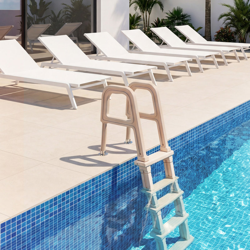 Swimming Pool Ladder, Inclined 5-Step Double Handrails Stair, Non-slip Wide Step, 300 lbs Load Capacity, for 48-54 in Inground & Above-ground Pools, Any Deck Surface, Indoor & Outdoor, Taupe