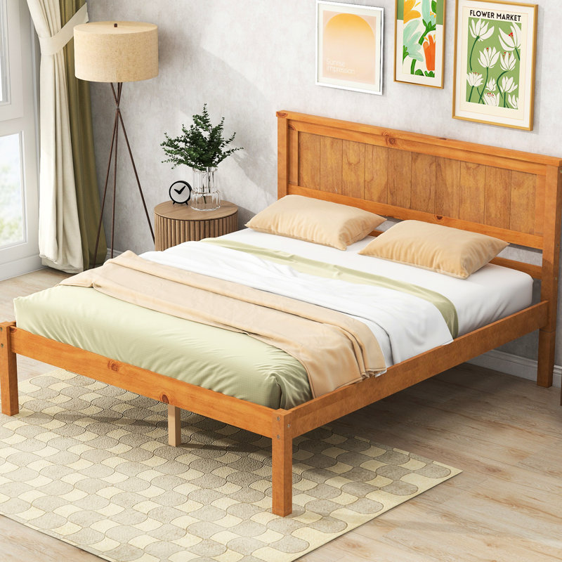 Lit plateforme double avec tête de lit de soutien - base à lattes de bois, sans sommier, lattes de chêne, structure de couleur