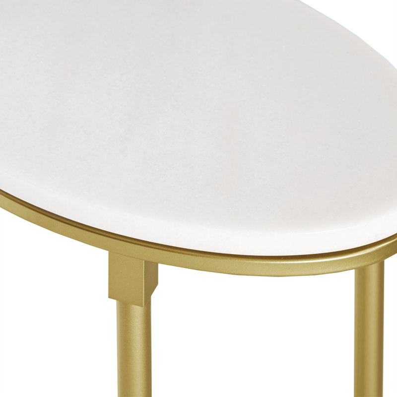 3-Piece Oval Marble Living Room Table Set With Half-Moon Console And Oval End Tables