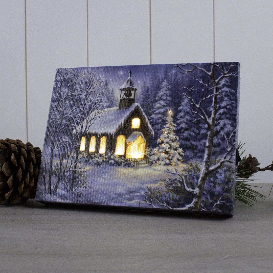 The Chapel 8x6 Mini Lighted Easel Back Canvas The Holiday Aisle®