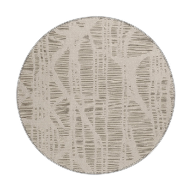 Abstract Beige Indoor and Outdoor Area Rug, Round 5'