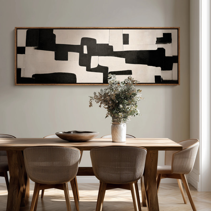 Art mural géométrique noir et blanc, H 20 po x l 60 po, Naturel