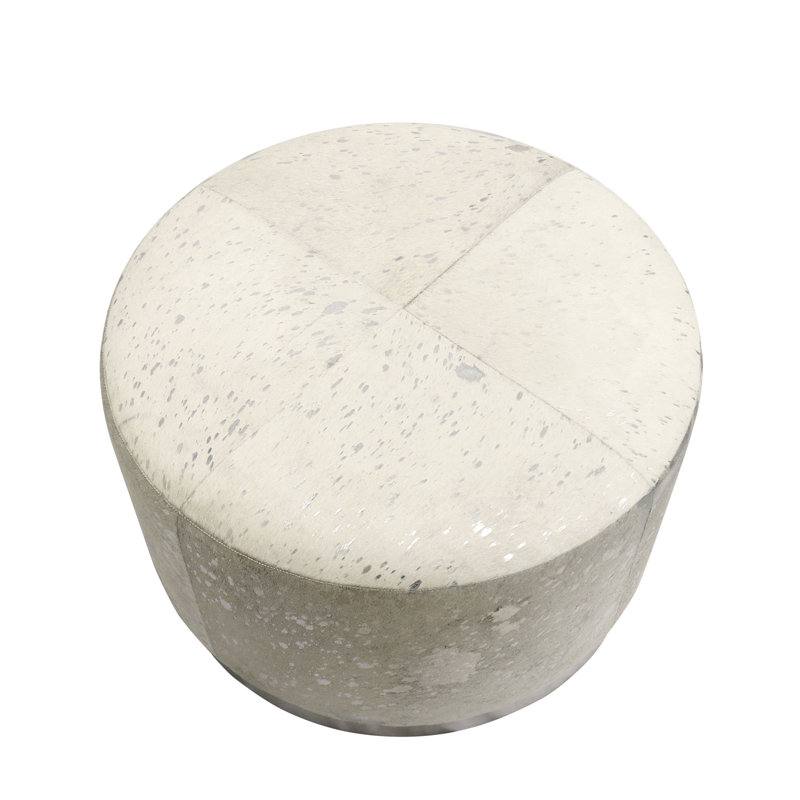 Safari Cowhide Upholstered with Stainless Steel Base Ottoman, 16" H x 24" W x 24" D 