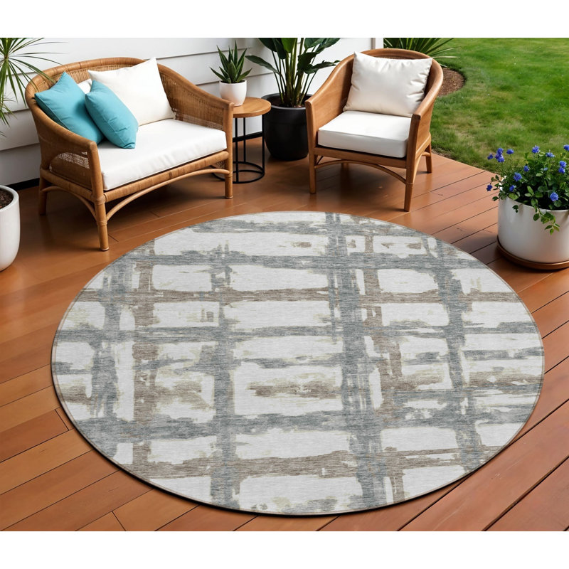 Tapis intérieur lavable rayé rond 8 'taupe et gris 8'