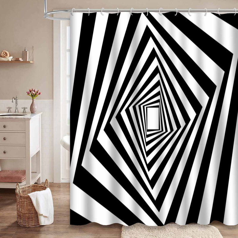 Rideau de douche carré carré en vortex optique avec 12 crochets Squares, L 72 po x l 78 po