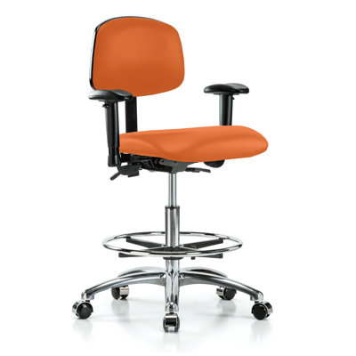 PERCH Chrome Multi-Task Office Chair with Adjustable Armrests and Foot Ring | Medium Bench Height 20-27"