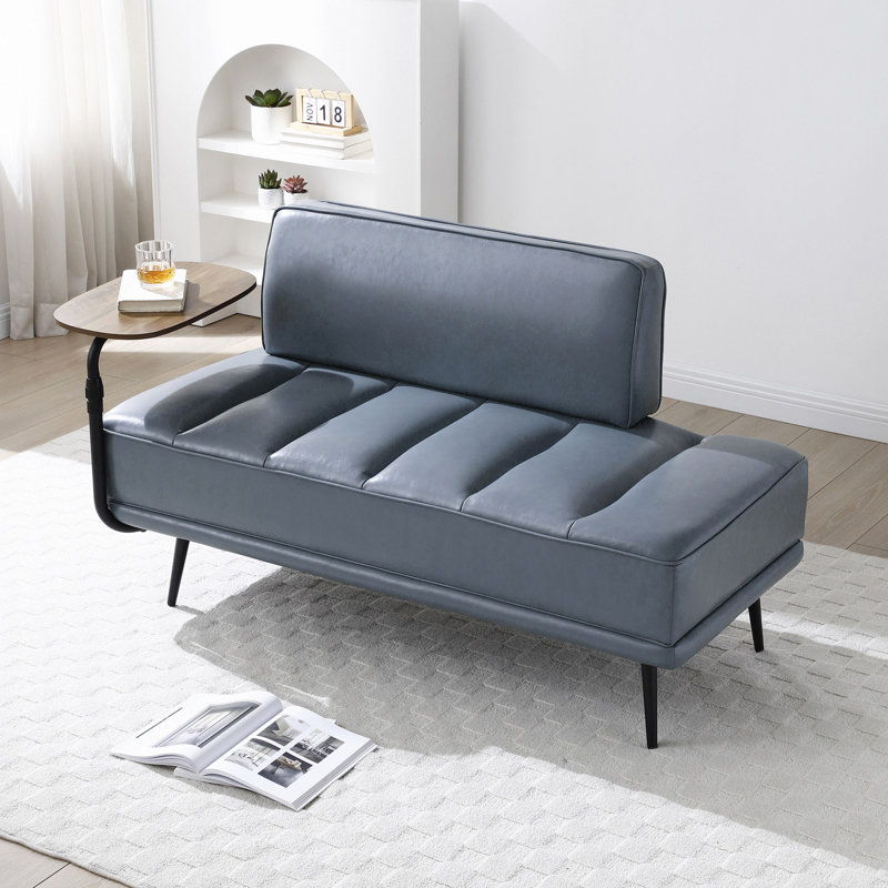 55 po de largeur de banc de lit en similicuir recouvert de tissu avec table d'appoint, canapé pivotant à 360 degrés, repose-pieds de vestibule, banc de fenêtre avec pieds en métal pour chambre à coucher, salon