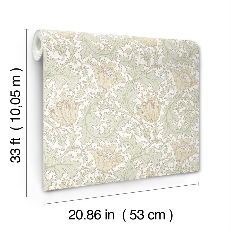 Anemone Floral Wallpaper Roll, Light Green