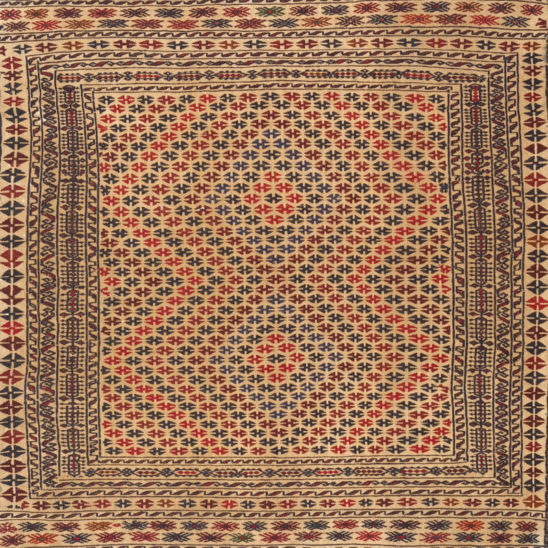 Tapis traditionnel brun / beige / rouge, Carré 4 pi