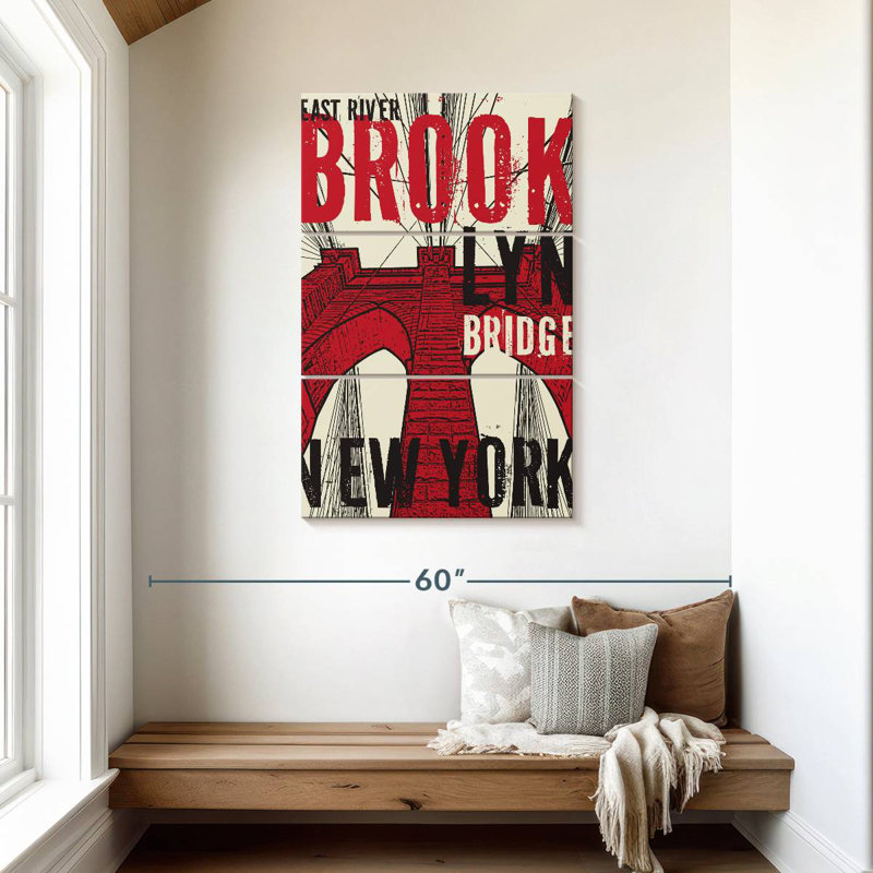 Pont rouge de Niclyn, grunge rouge, Brooklyn, H 45 po x l 28 po