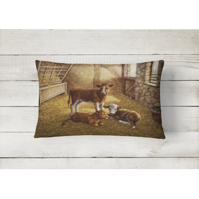  Cows Calves in the Barn Fabric Indoor/Outdoor Throw Pillow