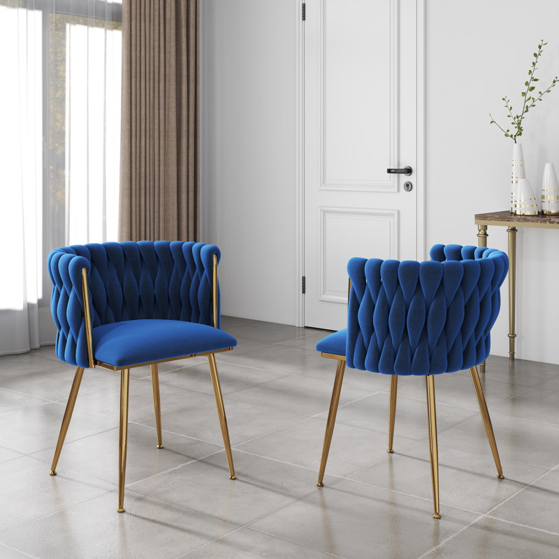 Velvet Woven Dining Chair, Gold, Blue