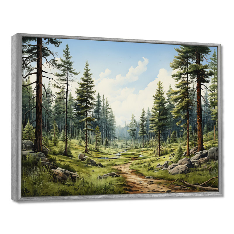 Pin, murmure de pin II - art mural pin pour salon, H 12 po x l 20 po, Silver Floater Framed