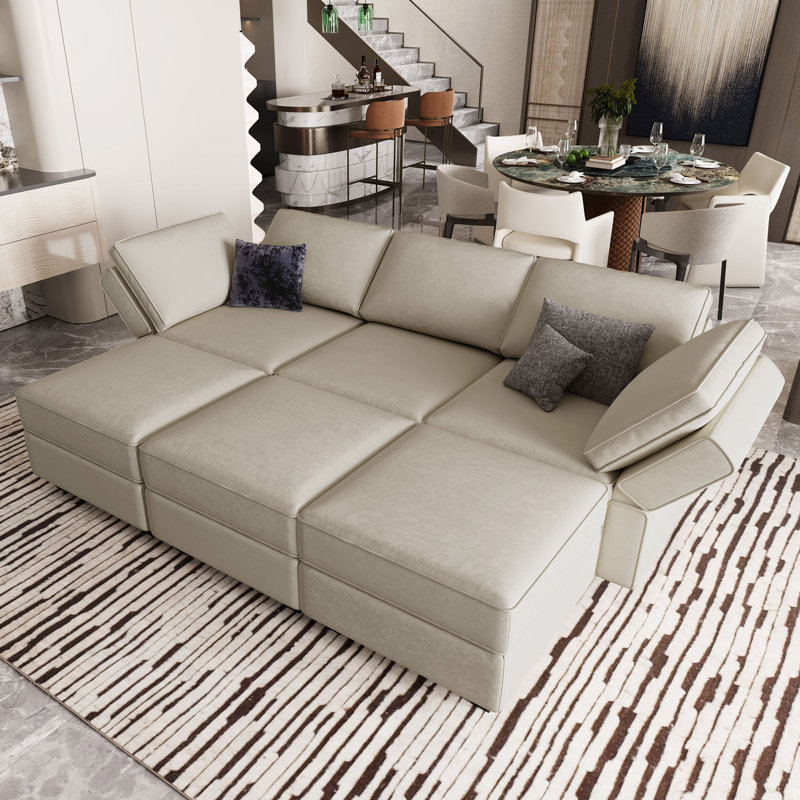 Canapé-lit modulaire en velours Teangela, Velours gris velours