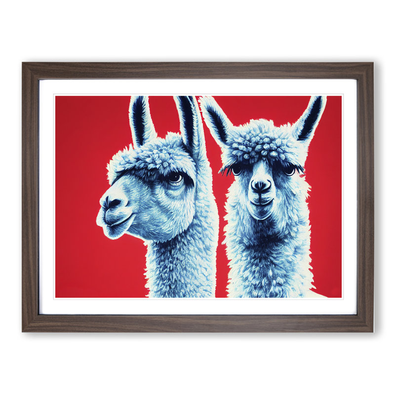Ingenious Llamas - Single Picture Frame Print, 25cm H x 34cm W x 2cm D, Walnut
