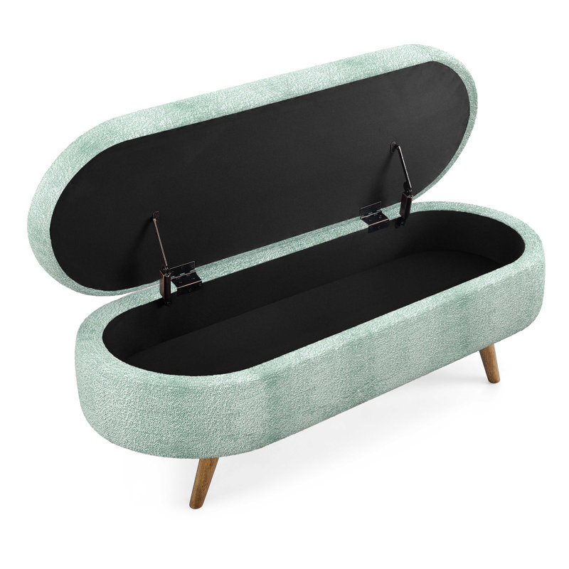 Ottoman Oval Storage Bench,Rubber Wood Legs, Cyan