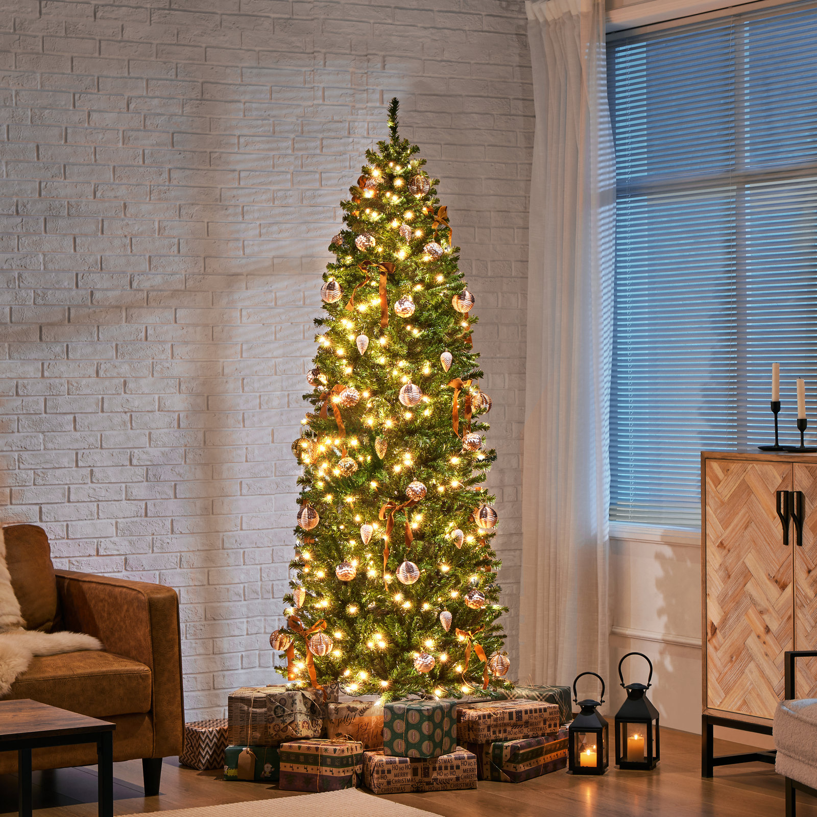 Nyle Pencil Pre-Lit Spruce Christmas Tree, 6', Pre-Lit