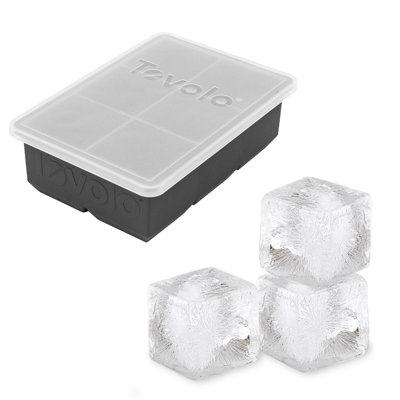 Tovolo King Cube Ice Tray With Lid, Xl Silicone Ice Cube Tray With Lid, 2" Ice Cubes For Whisky & Spirits,  In Charcoal Gray