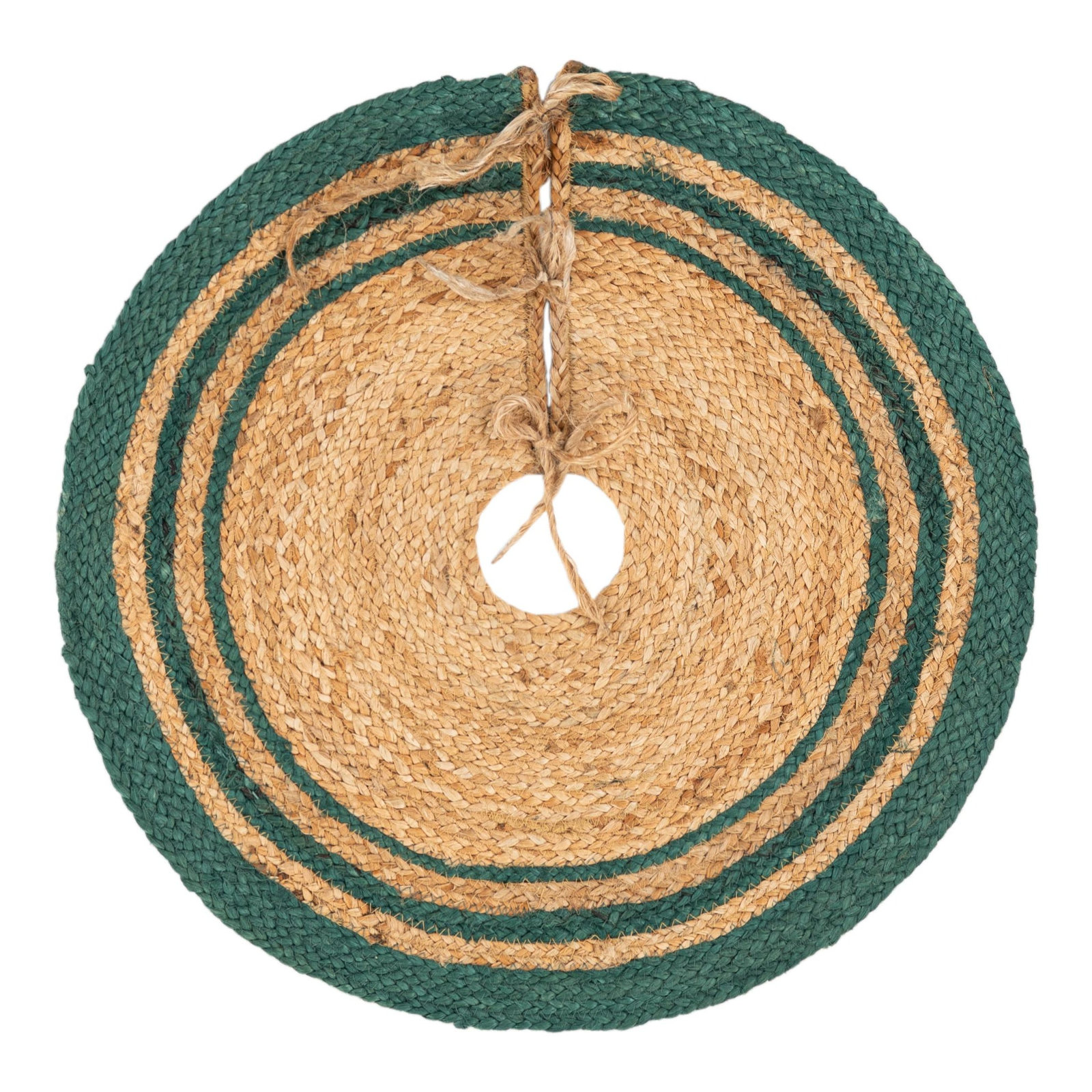 Burlap Tree Skirt, Round 2'2", Beige/Green