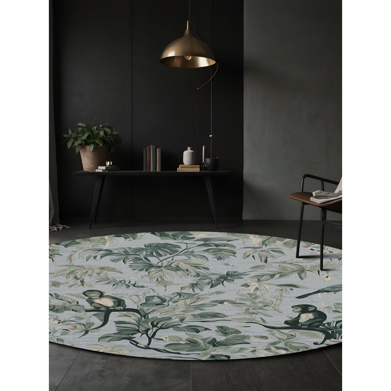 Machine Washable Gray Area Rug, Round 3'