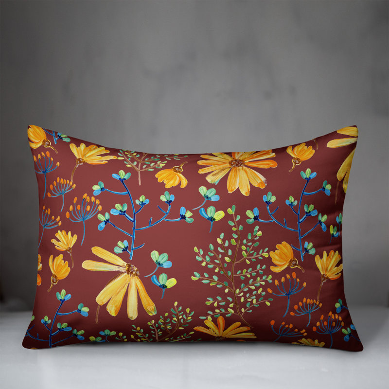 Floral Outdoor Reversible Throw Pillow, 14" H x 20" W, Red