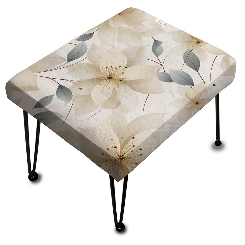Elegant Ivory Floral Pattern - Floral Rectangle Ottoman
