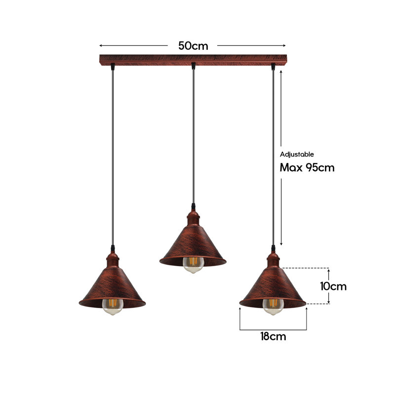 Iker 3 - Light Rustic Red Kitchen Island Pendant, No