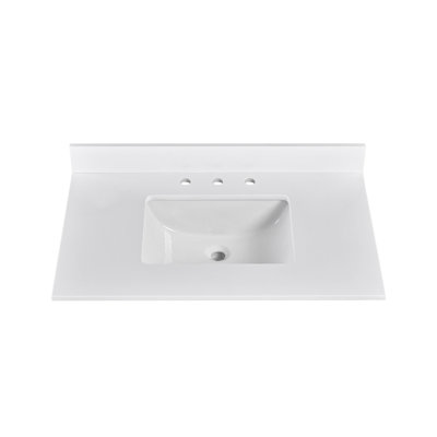 36" Engineered Marble Single Bathroom Vanity Top In White With Sink