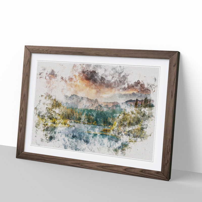 Forest and Lake Vol.4 - Picture Frame Painting, 27cm H x 36cm W x 2cm D, Walnut